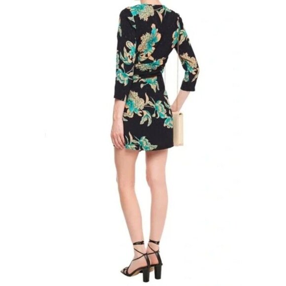 NWT Sandro Bruni Wrap-effect Draped Floral-print Jacquard Mini Dress 42 US 10 - Picture 2 of 5